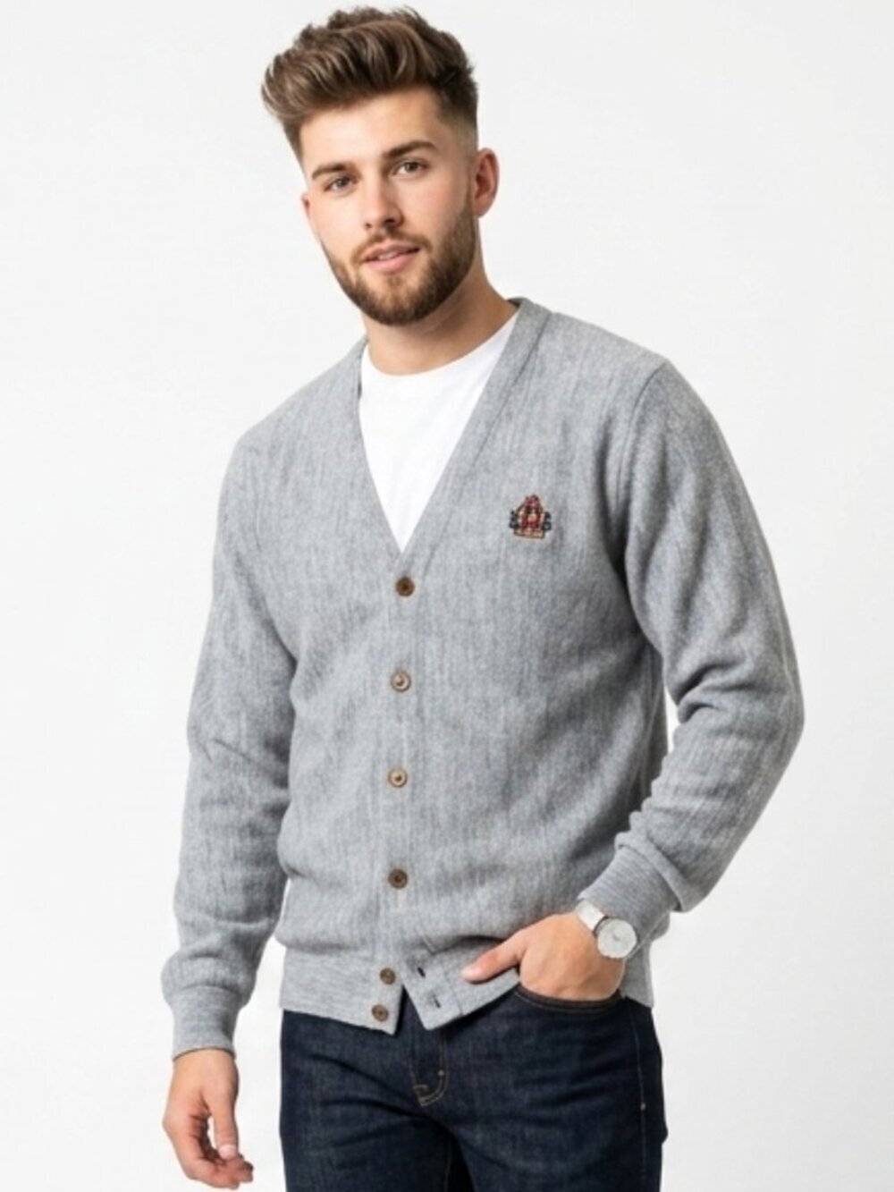IZOD Crest Cardigan Sweater Indie Grandpa Blue Large Vintage 90s